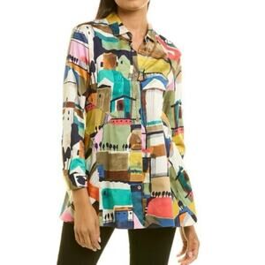 Nic + Zoe Multicolor Artsy Patchwork Button Front Top Size Small